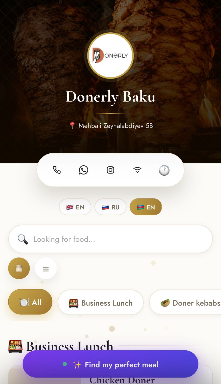 QR menu mobile preview with ordering